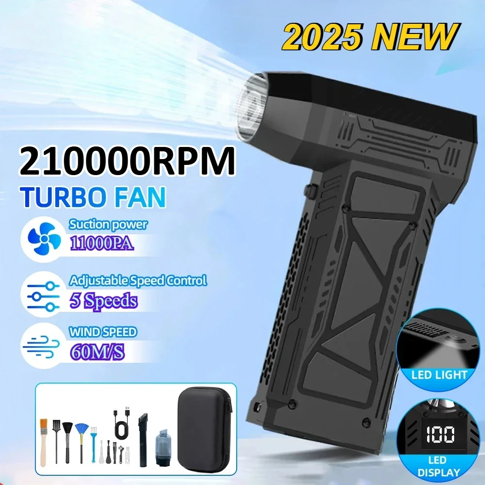 210000 Mini ventilador Turbo Jet RPM con pantalla Led y luz, plumero de aire eléctrico, soplador de velocidad del viento ajustable, recargable para limpieza de coches