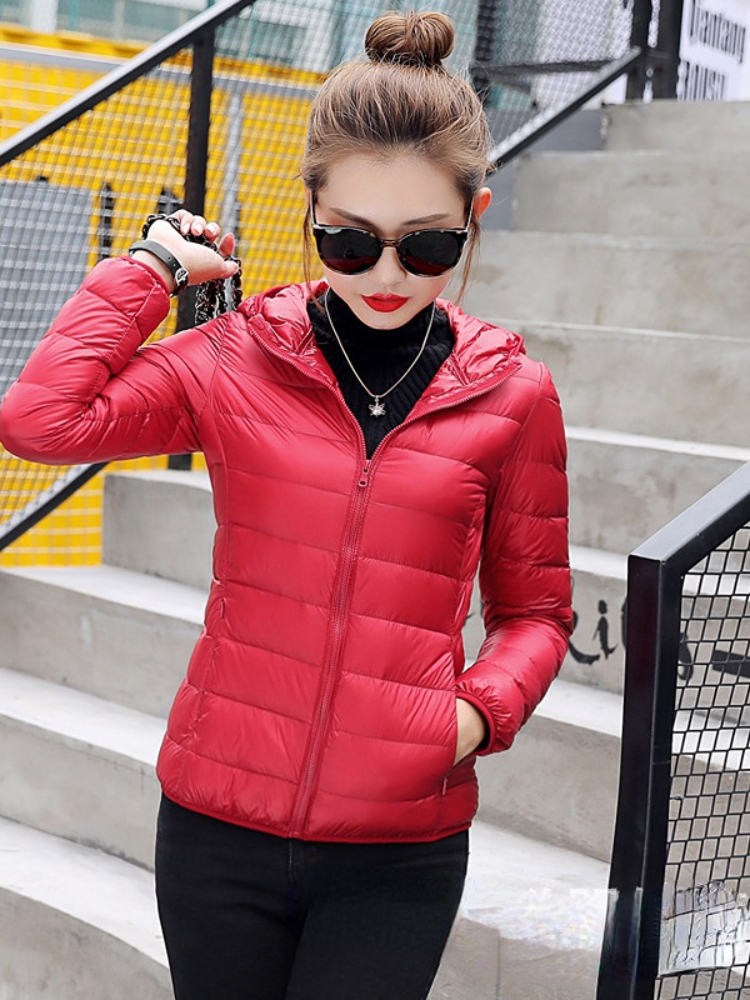 ผู้หญิงเสื้อคลุมขนเป็ดน้ำหนักเบา Slim เป็ดสีขาวสุภาพสตรีเสื้อ