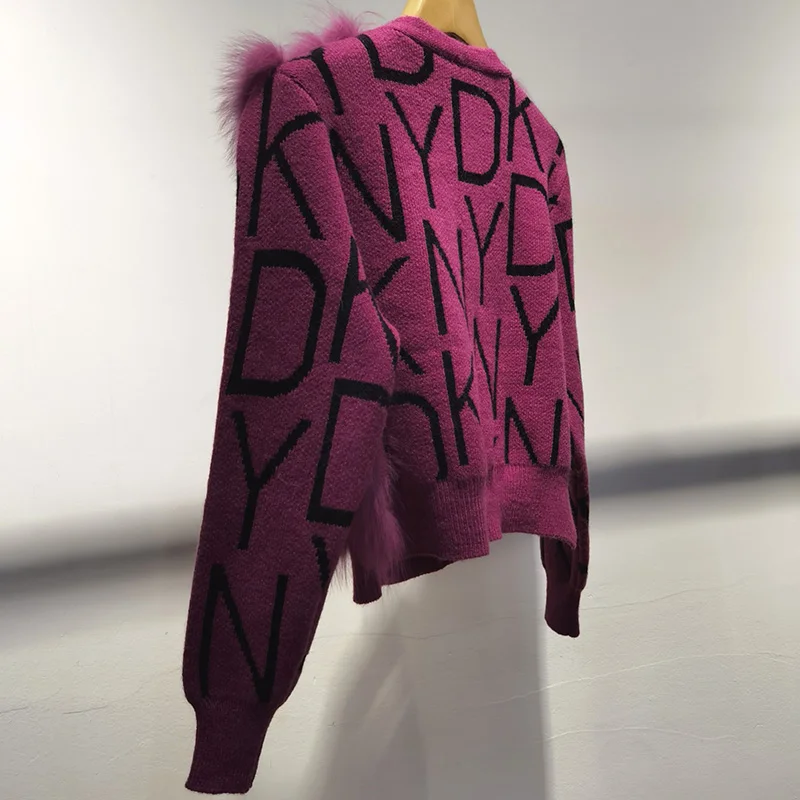 Frauen Kurze Strickjacke Mit Echten Fuchs Pelz Herbst Langarm Weiblichen Echten Pelz Gestreiften Strickjacken Pullover