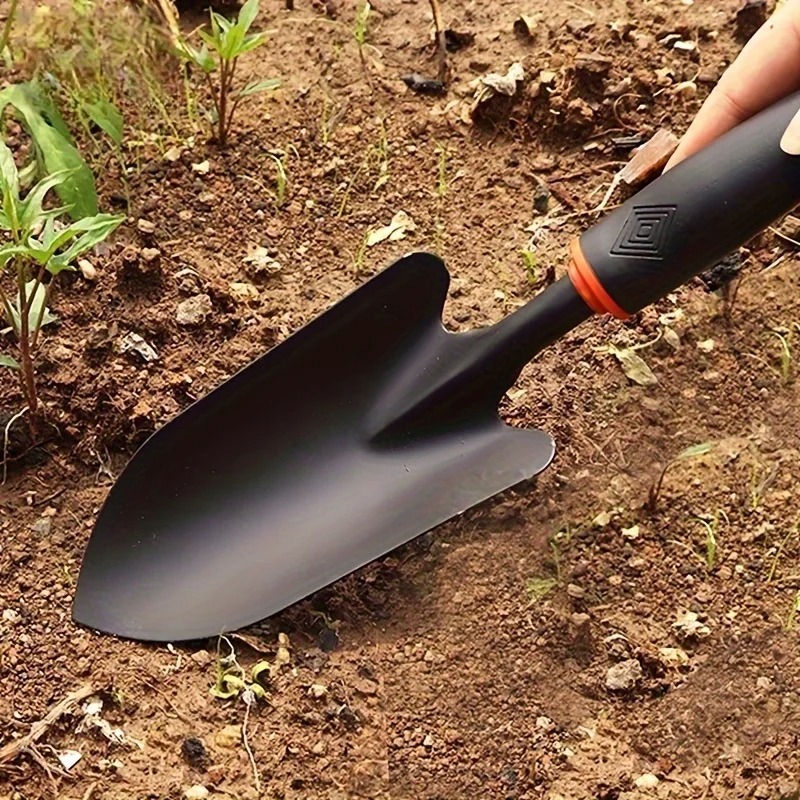 Espátula de jardim de metal com alça preta ergonômica e acabamento laranja - ferramenta perfeita para plantio de flores e legumes