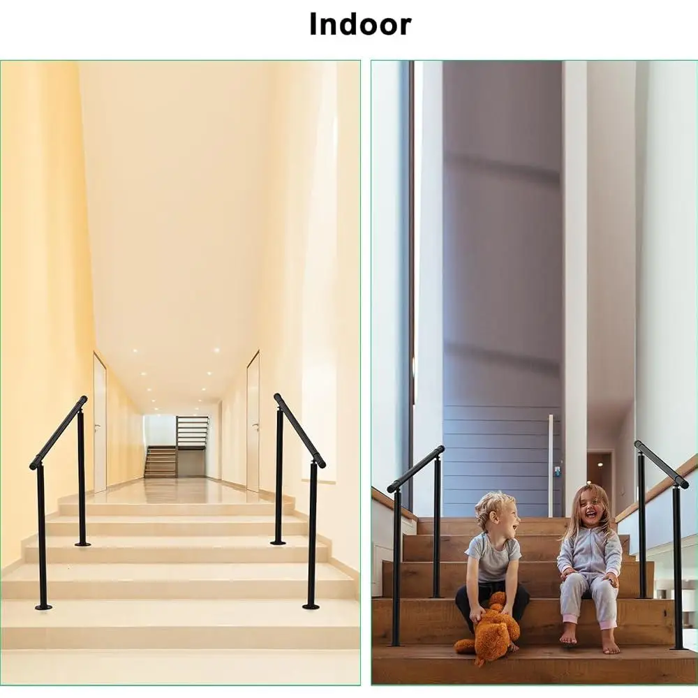 2 Pack Outdoor Stair Handrails 2 or 3 Step Stairs Adjustable Wrought Iron Metal Hand Rail Kit Waterproof Durable Easy Install