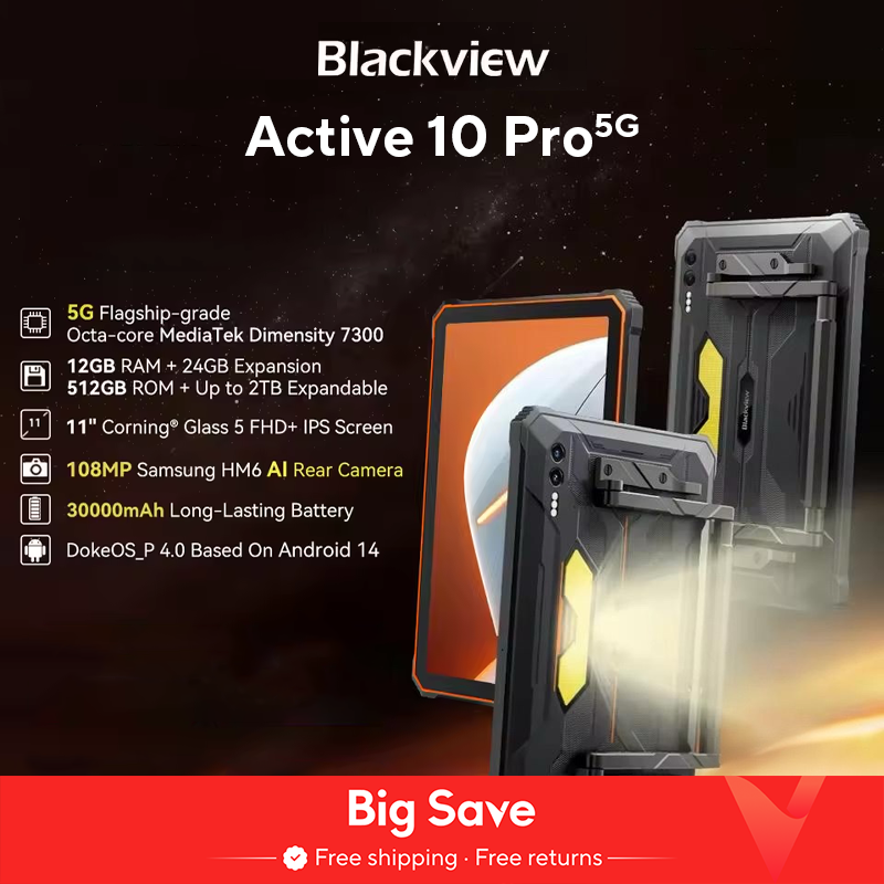 [Wereldpremière] Blackview Active 10 Pro robuuste tablets 5G MTK 7300, 11" FHD+ display, 12 GB 512 GB, 30000 mAh batterij 108 MP camera