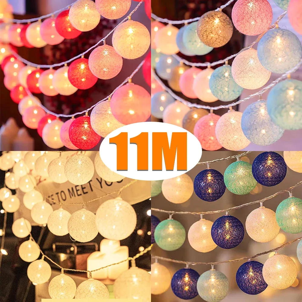 LED Katoen Rotan Bal Verlichting Snaren Fairy Garland Lichtslingers Bruiloft Kerst Outdoor Tuin Decoratie Lamp