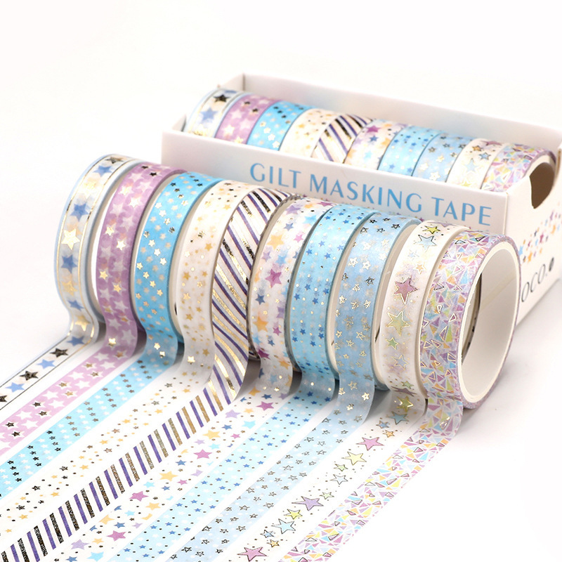 10 ชิ้น/กล่องทองฟอยล์ Washi เทป Kawaii Scrapbooking สมุดบันทึกสติกเกอร์ DIY Masking เทปเกาหลีเครื่องเขียนอุปกรณ์สํานักงาน