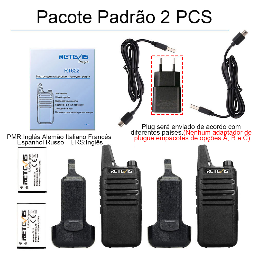 RETEVIS RT622 Walkie Talkie Mini 2 pcs PMR 446 Rádio bidirecional portátil ht PTT Walkie-talkies Rádio de comunicação para restaurante