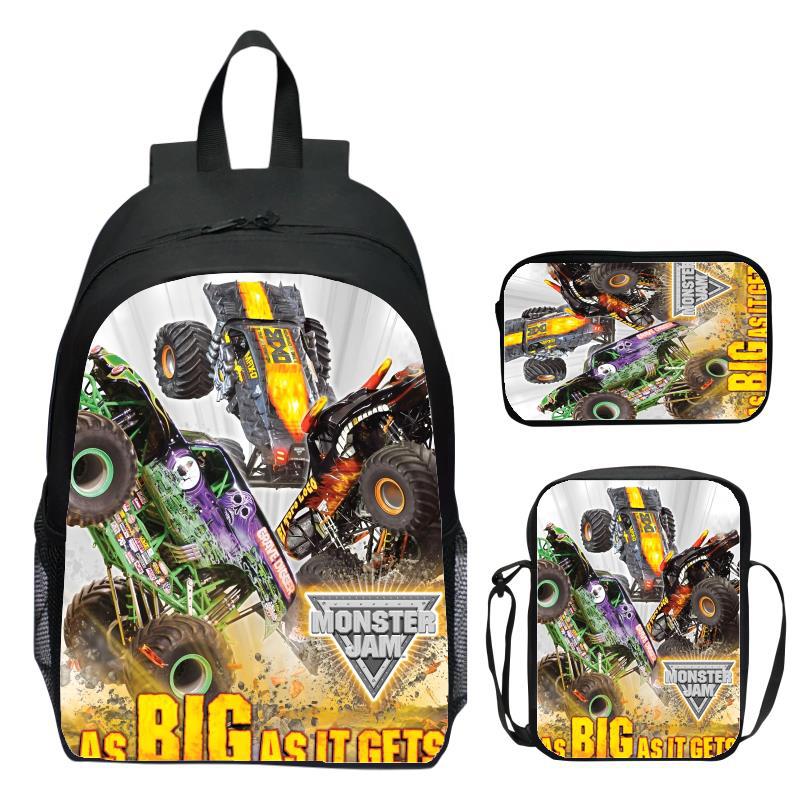 Monster Jam Monster Truck Three Piece Set Children's Backpack Elementary School Backpack Kindergarten Backpack