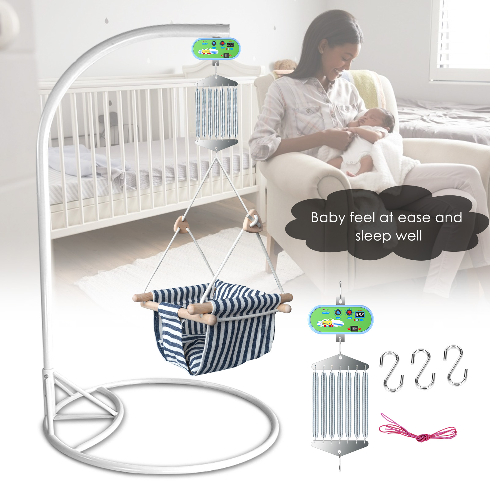 Elektrischer Babyschaukel-Controller, hängende elektrische Wiegensteuerung mit Timer-Motor-Schaukelfederhalterung, befreien Sie Ihre Hände, bis zu 42 kg