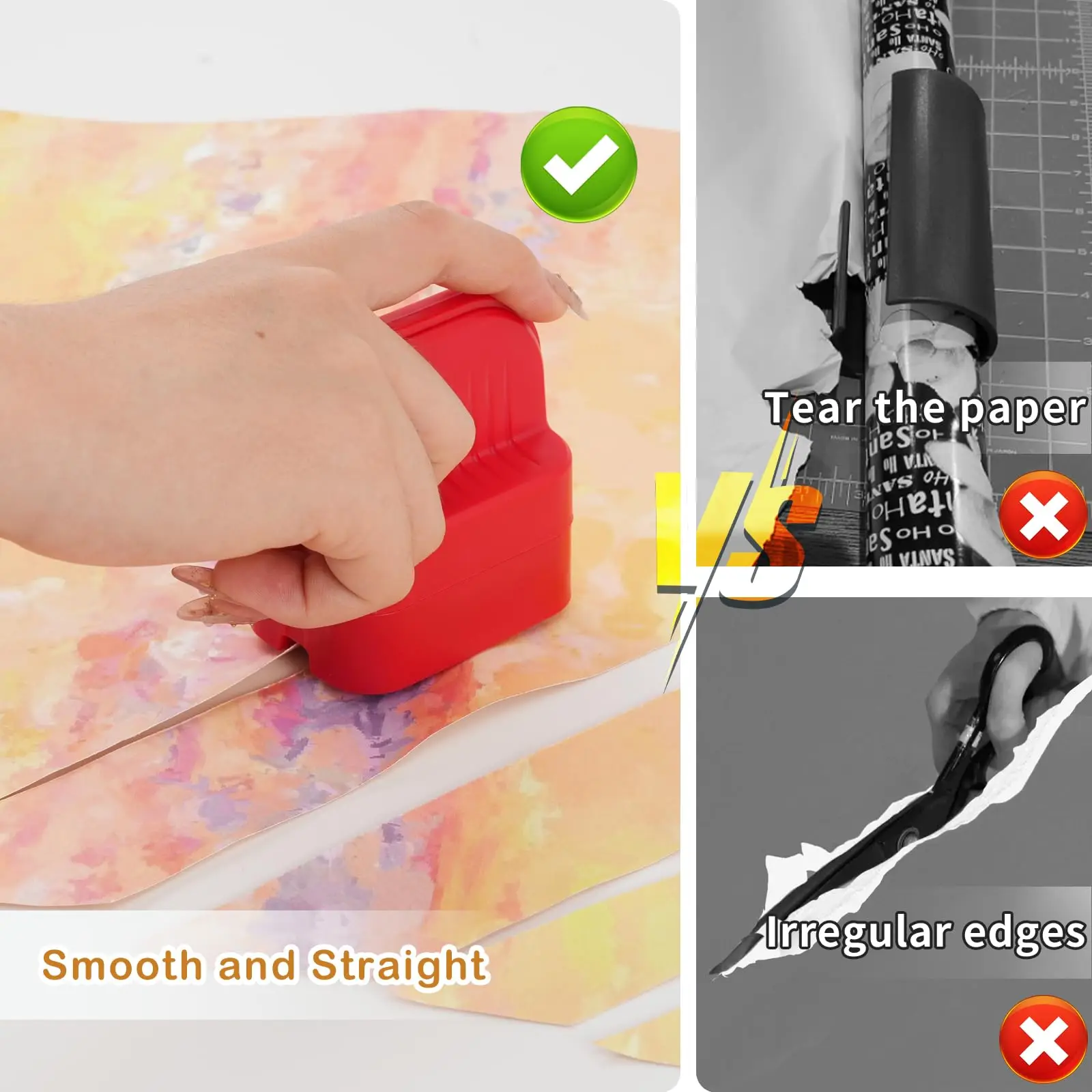 2 piece wrapping paper cutter, gift wrap cutter, Christmas gift wrapping paper roll cutter with 2 interchangeable blades