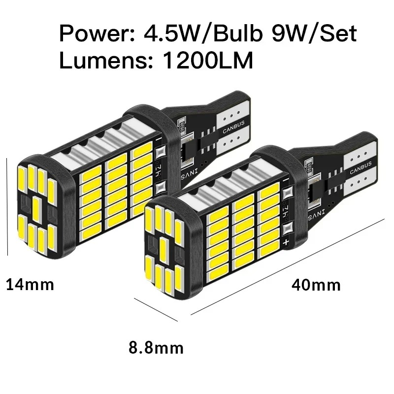 Ampoules LED pour feux de recul de voiture, lumière super lumineuse sous LM, remplacement, blanc, T15, W16W, 921, 912, T16, T10, 902, 45SMD, 4014, 6 pièces