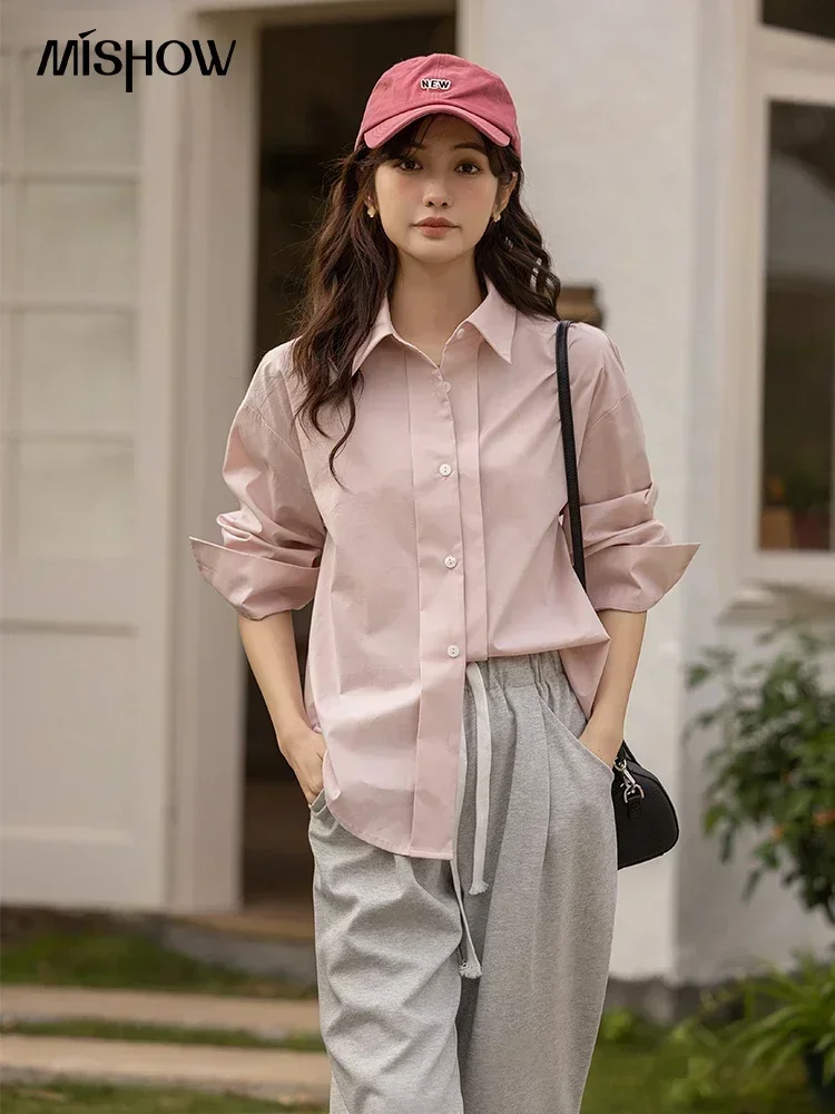 MISHOW-女性用シングルブレストポロシャツ,長袖トップス,オフィスウーマン用ルーズシャツ,丈夫な婦人服,春,mxc13c0006