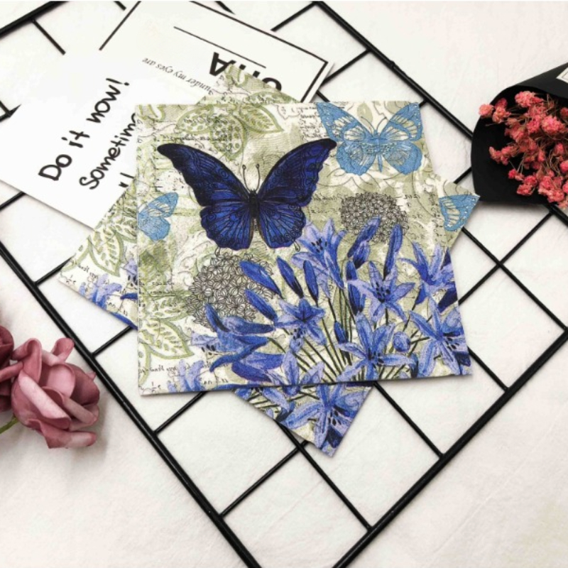 20pcs/pac Butterfly Flower and Grass Colorful Printed Napkin Square Paper Napkin Restaurant Cafe Folded Facial Towel 2 Ply 33cm