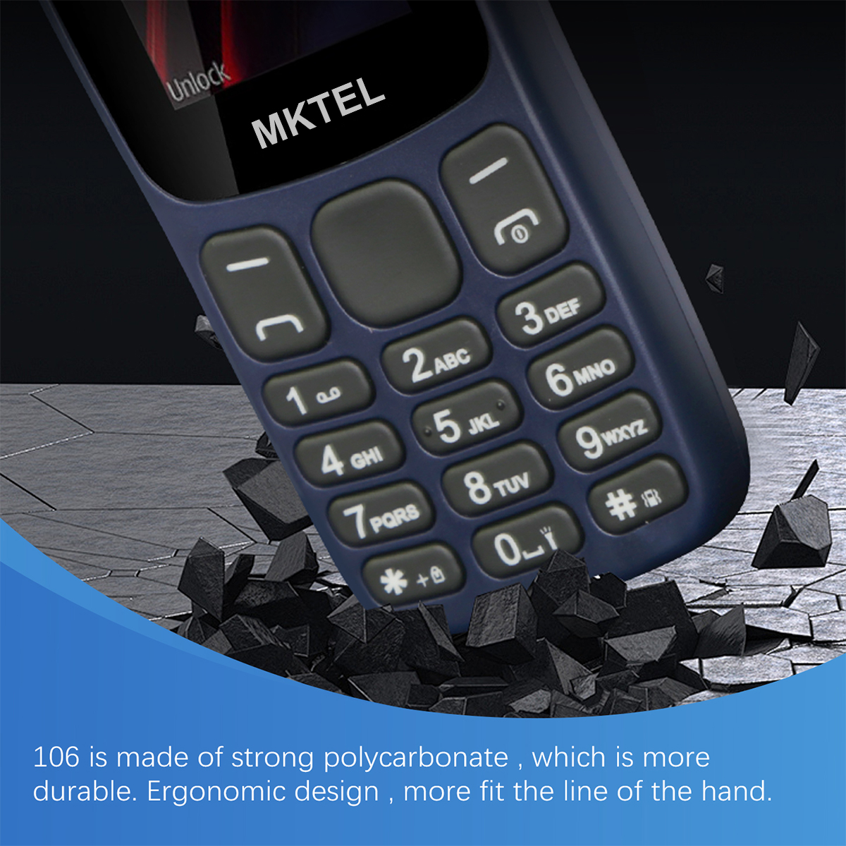 MKTEL 106 Feature Phone 1.77" Display 800mAh Battery Dual SIM Dual Standby Strong Torch MP3 MP4 FM Radio Bluetooth GPRS