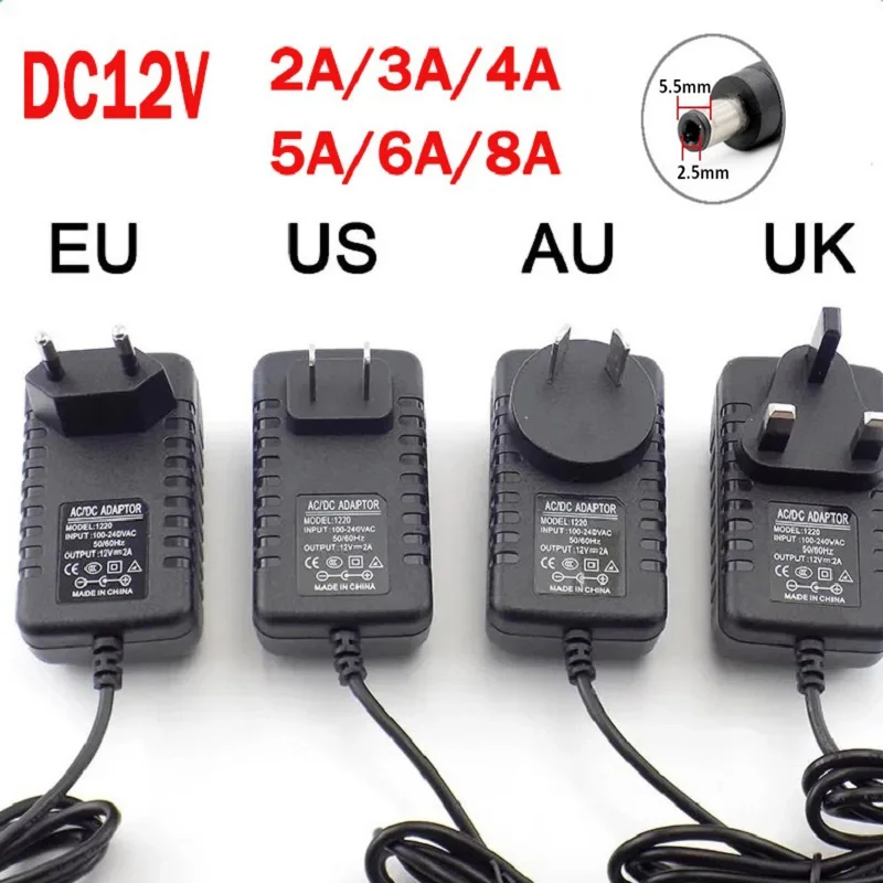 AC 110-240V DC 12V 1A 2A 3A 5A 6A 8A fuente de adaptador de corriente Universal UE/EE. UU./REINO UNIDO/AU adaptador de cargador para tiras de luz LED CCTV