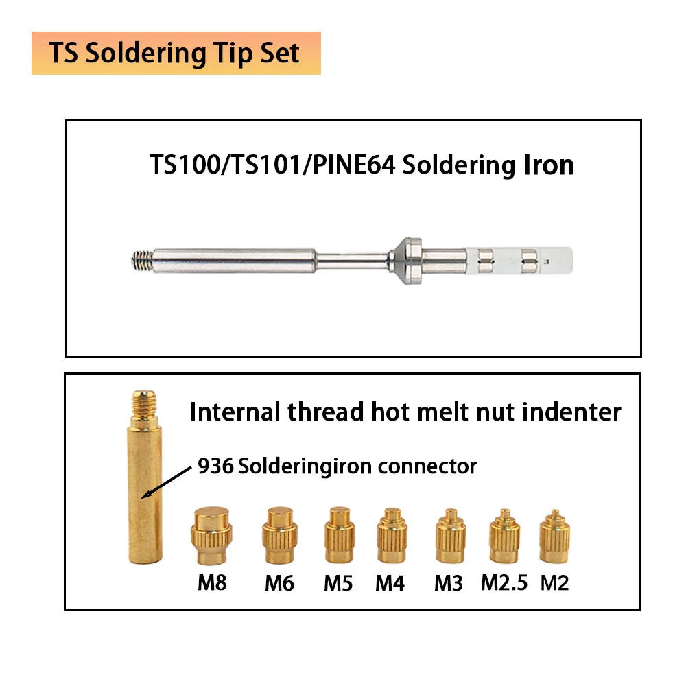 TS/T65 Heat Insert Nut kit 3D threaded hole Implanted Hot Melt Brass Nut Pressure M2-M8 tip kit for TS101/Pinecil Soldering Iron