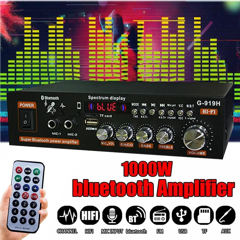 1000w G-919H amplificador de potência doméstico alta fidelidade bluetooth 5.0 amplificador de áudio subwoofer alto-falantes 220v/110v fm usb amplificadores