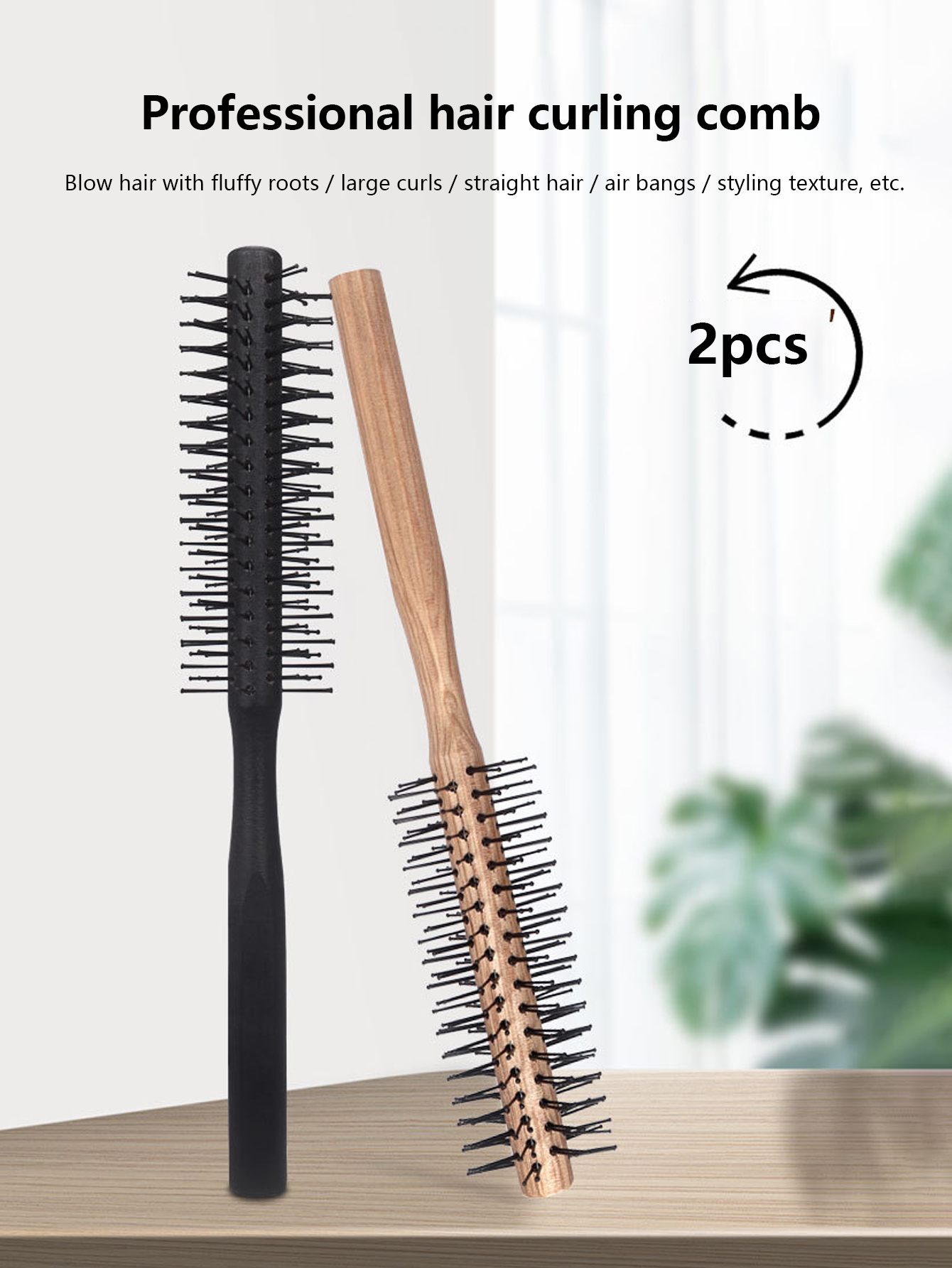 1 cepillo rizador con mango de madera, peine circular de nailon para el cabello, cepillo rizador, herramienta de estilismo de salón profesional, especial para pelucas de cabello real