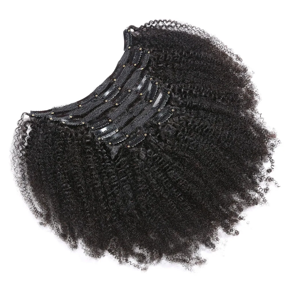 8 pçs kinky encaracolado clipe em extensões de cabelo cabelo humano 100% não processado brasileiro remy virgem cabelo humano cor natural