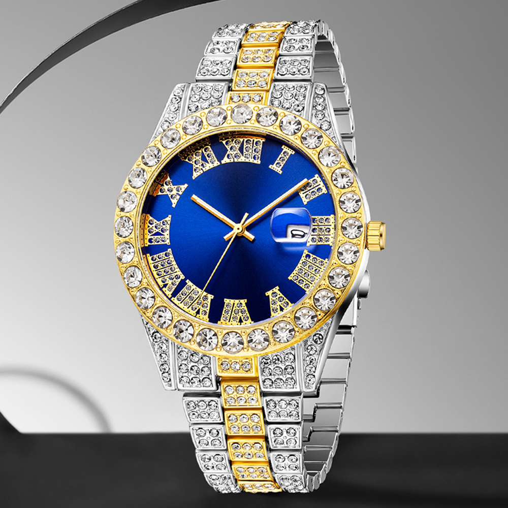 1 pçs conjunto de relógio de luxo feminino na moda luxo com calendário e água diamante relógio de quartzo adequado para correspondência de roupas diárias