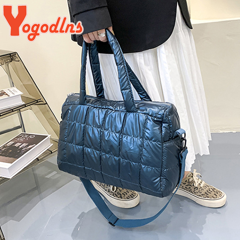 Yogodlns espaço de luxo acolchoado algodão bolsa grande capacidade bolsa ombro à prova dwaterproof água saco náilon viagem para baixo crossbody bolsa bolsa