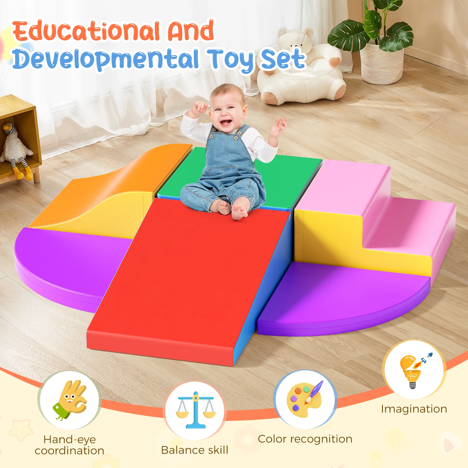Conjunto de combinação de blocos de esponja de espuma para experiência de treinamento de engatinhar infantil seis peças-bloco de esponja, conjunto de espuma macia para clinar e engatinhar