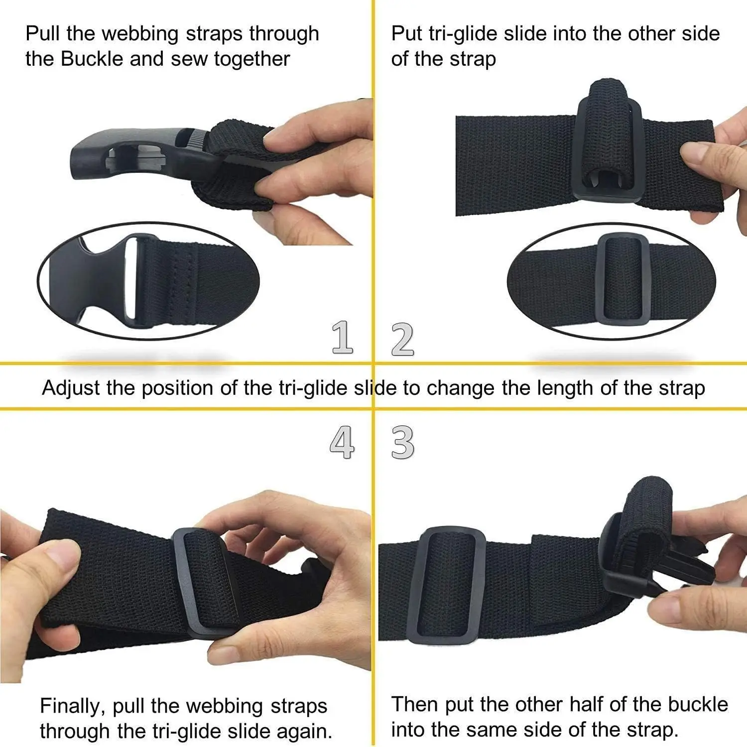 Cinturino in nylon da 4 M con 10 set di fibbie a sgancio laterale piatte e diapositive Tri-Glide per tracolla e zaino da viaggio fai-da-te