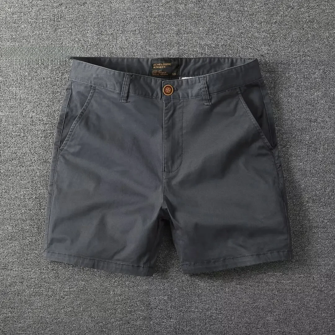 Pantalones cortos informales de algodón para hombre, pantalones cortos finos de tres cuartos de longitud, ajustados, de Color sólido, para verano, ropa de trabajo