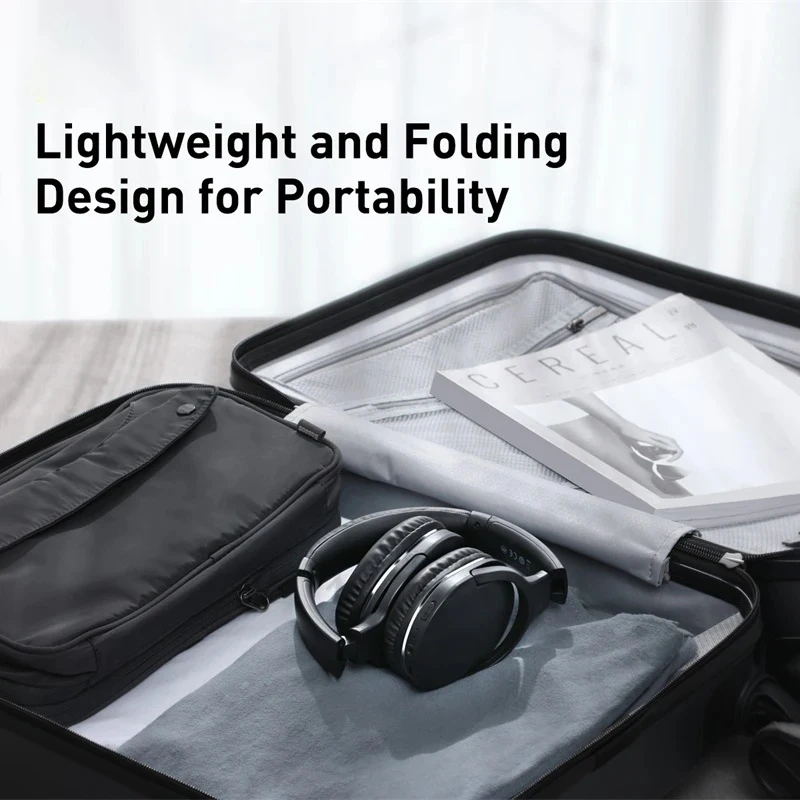Baseus-D02 Pro Auscultadores Sem Fio Bluetooth, Fones De Ouvido Estéreo HIFI, Dobrável Esporte Auricular com Cabo De Áudio, iPhone Tablet