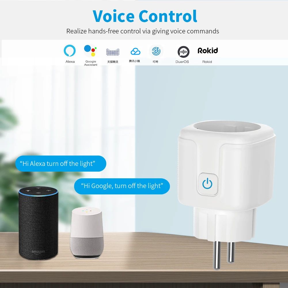 Tuya 16A 20A EU Inteligentne gniazdo WiFi Inteligentna wtyczka z funkcją monitorowania zasilania Sterowanie głosowe Alexa Google Assistant