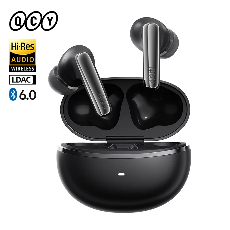 QCY MeloBuds N70 Bezprzewodowe słuchawki douszne ANC, Bluetooth 6.0, adaptacyjna redukcja szumów, LDAC, dźwięk o wysokiej rozdzielczości, 6 mikrofonów, 50 godzin odtwarzania, bezprzewodowe ładowanie, wykrywanie w uchu