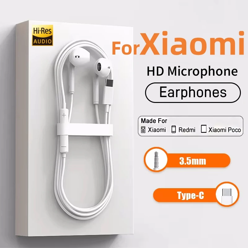 Auriculares originales para Xiaomi 15 14 13 12 11 10 Pro Redmi Note K50 Samsung Huawei TypeC auriculares con cable 3,5mm AUX auriculares internos