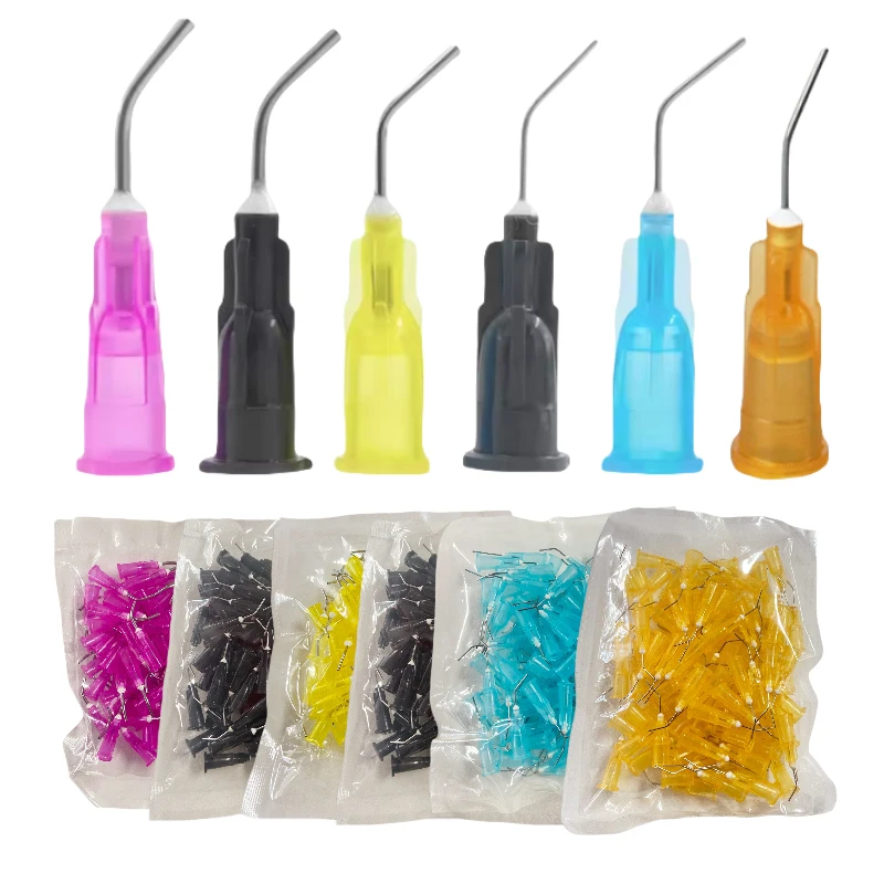 100 unidades/pacote irrigação dental pré dobrado pontas de agulha entrega seringa ponta dental limpeza dos dentes cuidados orais aplicador descartável