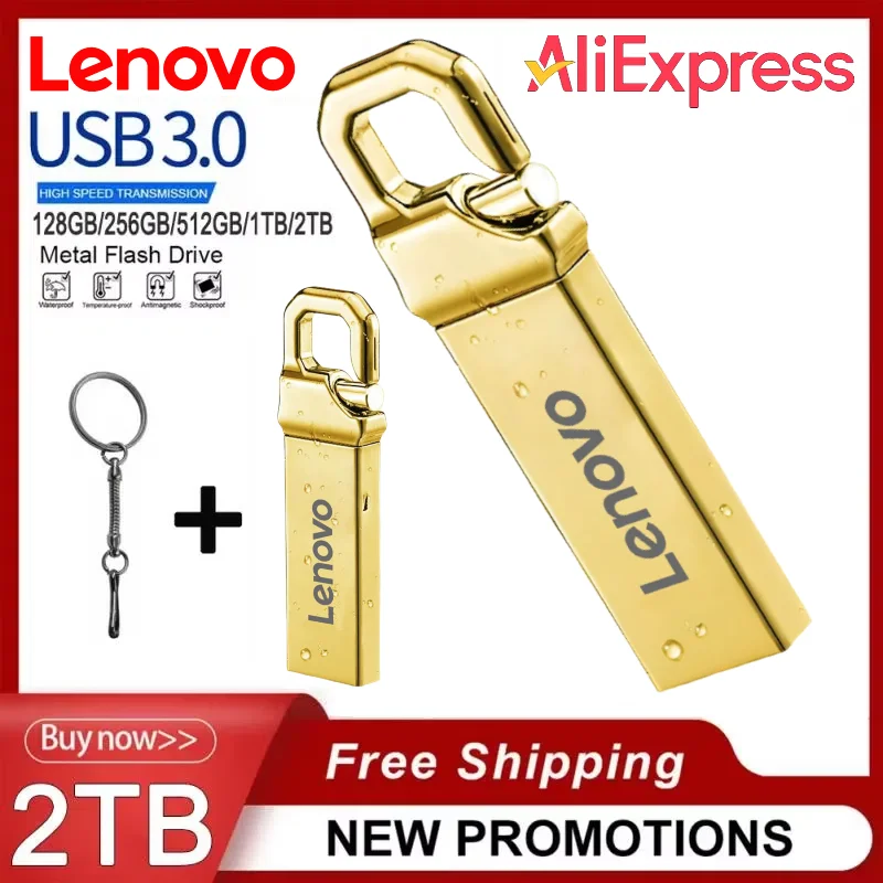 Lenovo-unidad Flash USB de Metal USB 3,0, 2TB, Pendrive de alta velocidad, 1TB, 512GB, unidad de bolígrafo Usb portátil, memoria USB resistente al agua