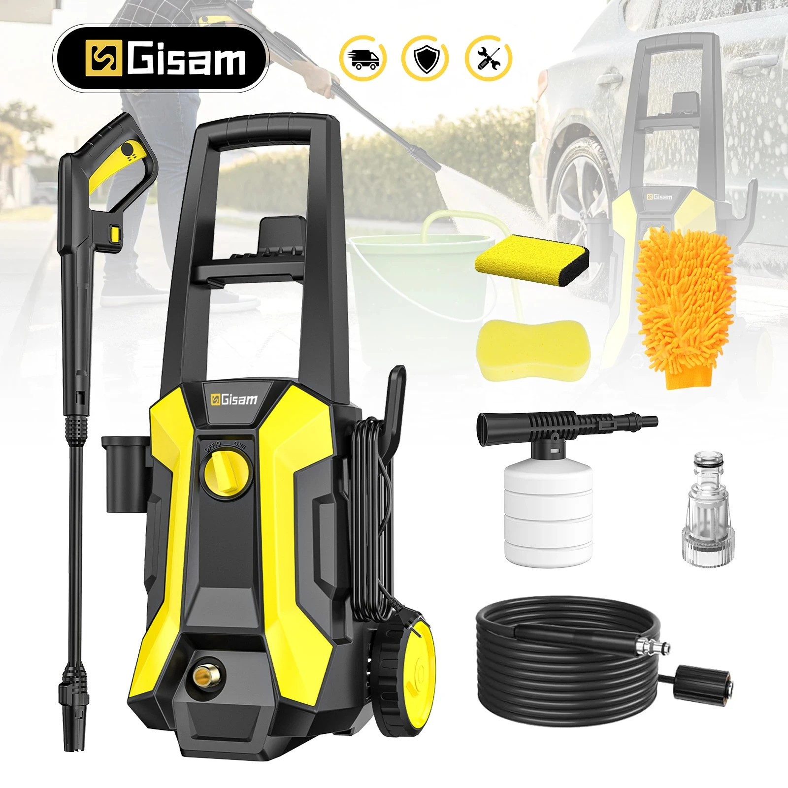 Gisha 180Bar 2200W Lavatrice elettrica ad alta pressione Lavatrice per auto Pistola per lavaggio ad acqua per lavaggio da giardino 180 °   Ugello regolabile