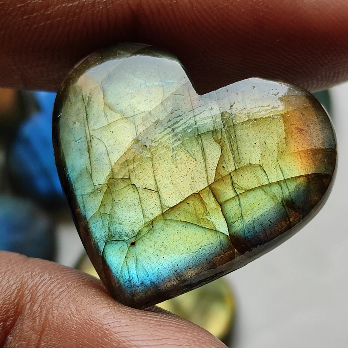 2 ピース/セットナチュラル派手なラブラドライトカボションハートシェイプラブラドライトヒラタ石滑らかなポリッシュ宝石 3 センチメートル