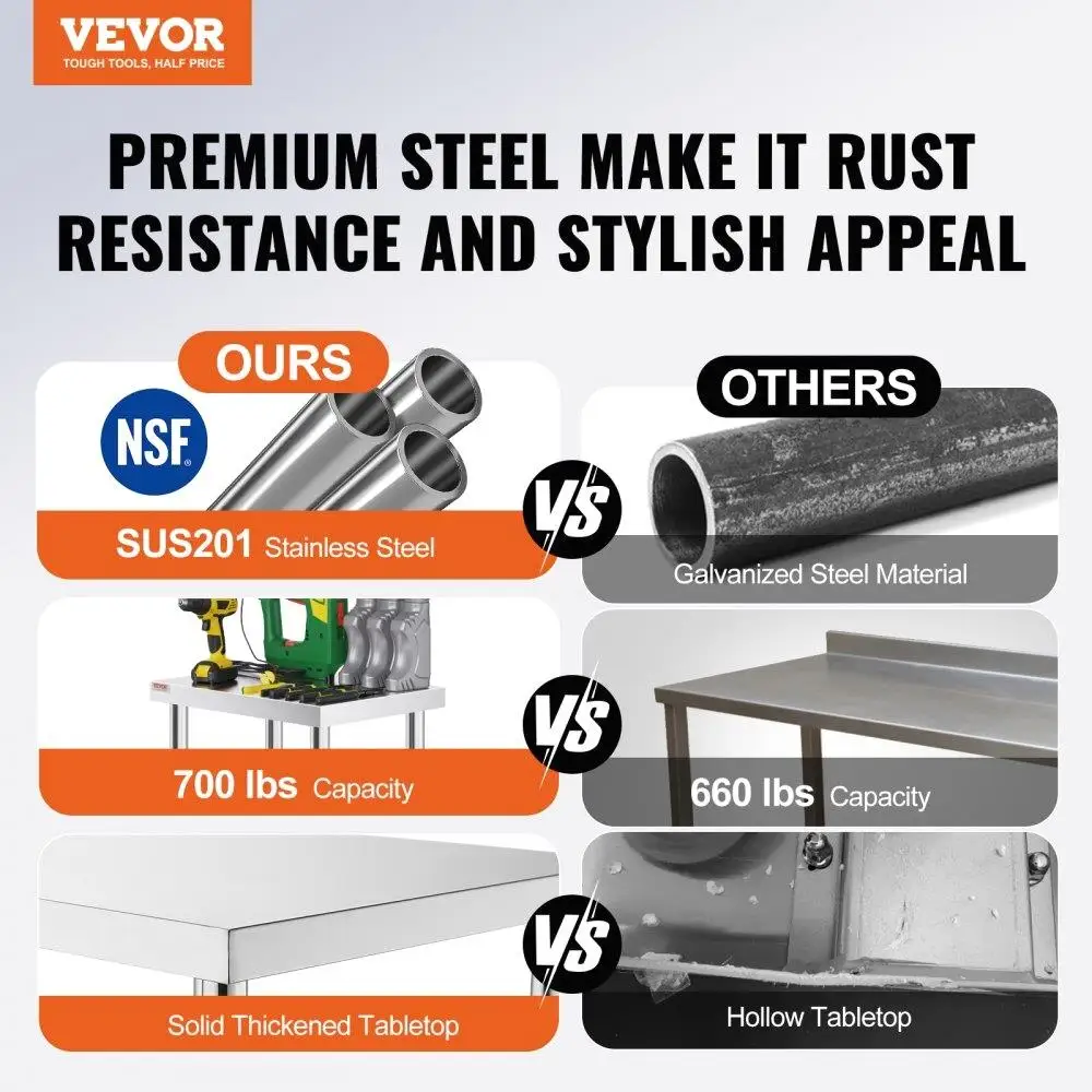 Stainless Steel for kitchen Work Table 24x18 Inch Mobile  Prep Table with Adjustable Shelf and Rolling Wheels