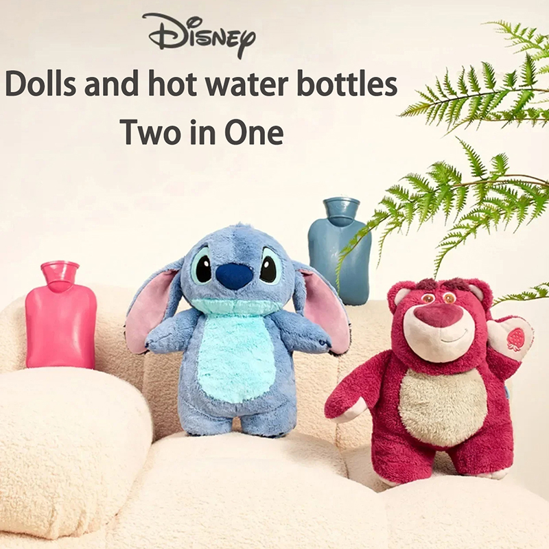 Botella caliente de mano de felpa de Disney, calentador de manos relleno de agua de dibujos animados, botellas de agua caliente Lotso bonitas, regalo de Navidad para novia