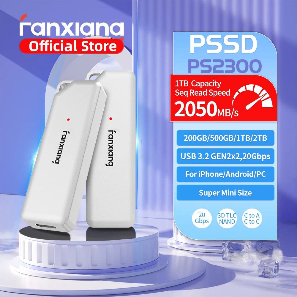 Fanxiang PS2300 Супер Мини Портативный Твердотельный накопитель 20 Гбит/с 2050 МБ/с PSSD 1 ТБ 2 ТБ Внешний портативный SSD для резервного копирования данных ноутбука