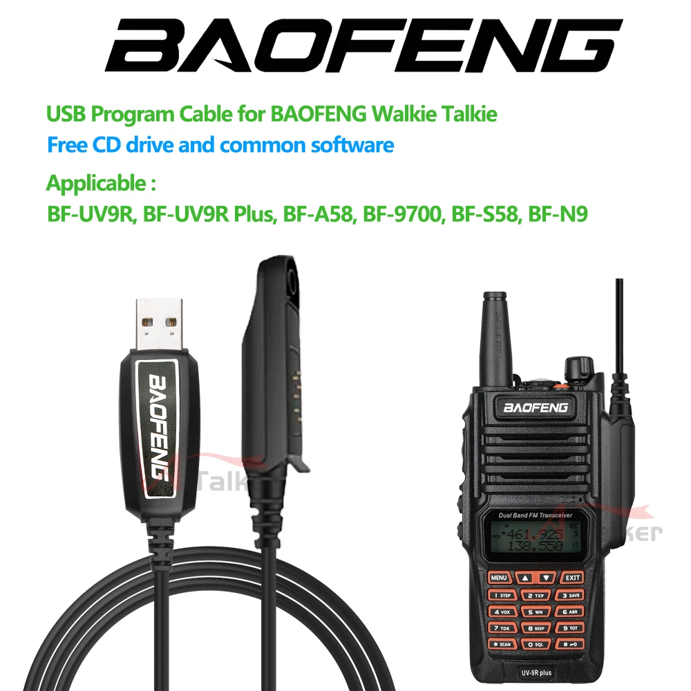 Baofeng oryginalny Walkie Talkie UV9RPlus kabel do programowania USB z sterownikiem CD dla Pofung UV-XR A-58 UV-9R BF-9700 BF-A58