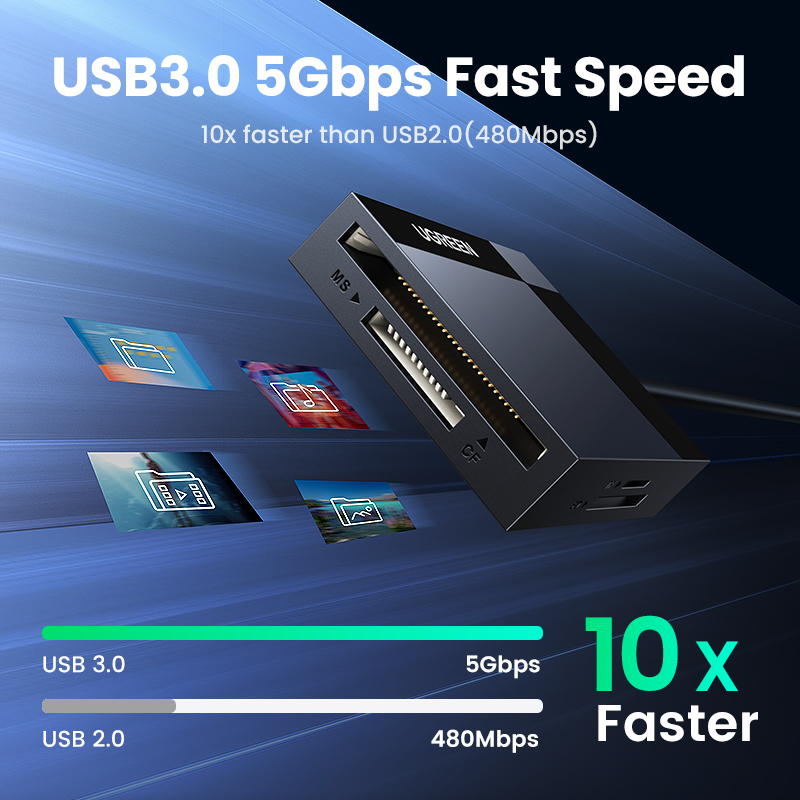 Ugreen-マイクロSDカードリーダー4-in-1,usb3.0/USB-C,pf cf,コンパクト,マルチotg,ラップトップ用アダプター
