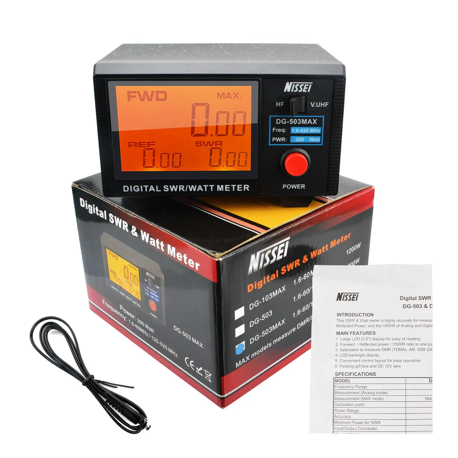 NISSEI DG-503MAX DMR/SSB/AM HF 1,6-60 МГц и V.UHF125-525 МГц 200 Вт Walkie Talkie Цифровой КСВ Ваттметр DG-503 MAX
