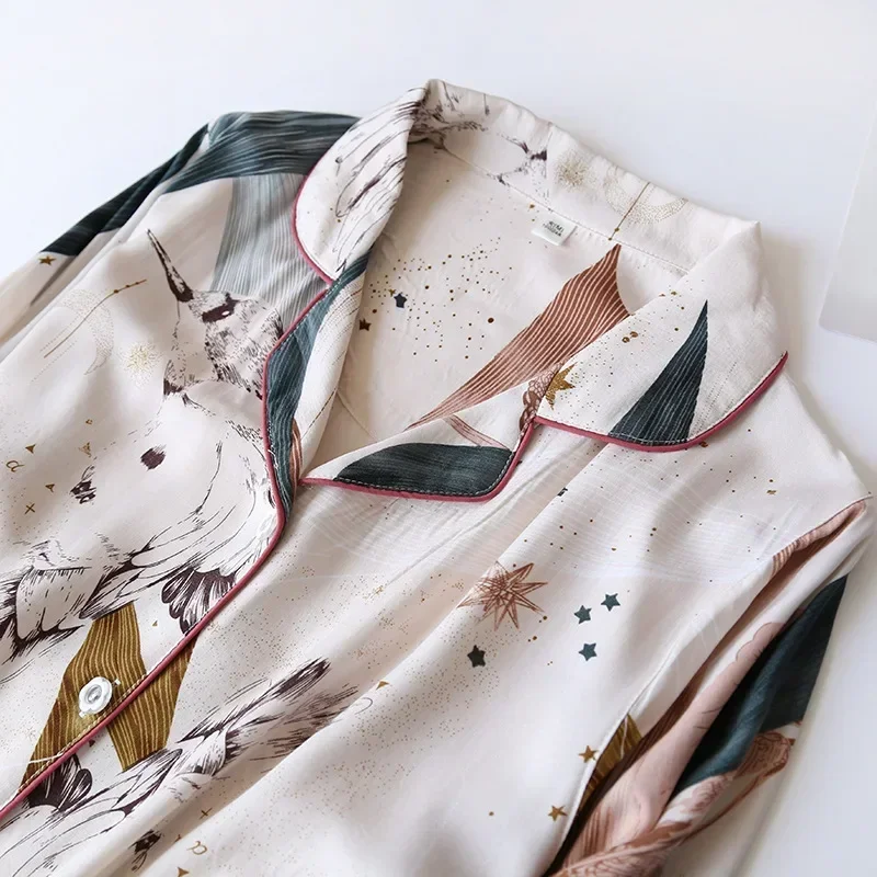 Primavera/Novedad de verano 100% pantalones de manga larga de viscosa traje de pijama de mujer 3XL ropa de dormir larga de talla grande ropa de dormir de casa para mujer