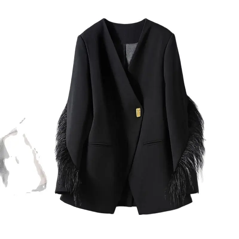 Chaqueta de traje de primavera y otoño para mujer, abrigo informal holgado a la moda, Blazer de Color puro con botones y borlas, prendas de vestir exteriores para mujer 2024