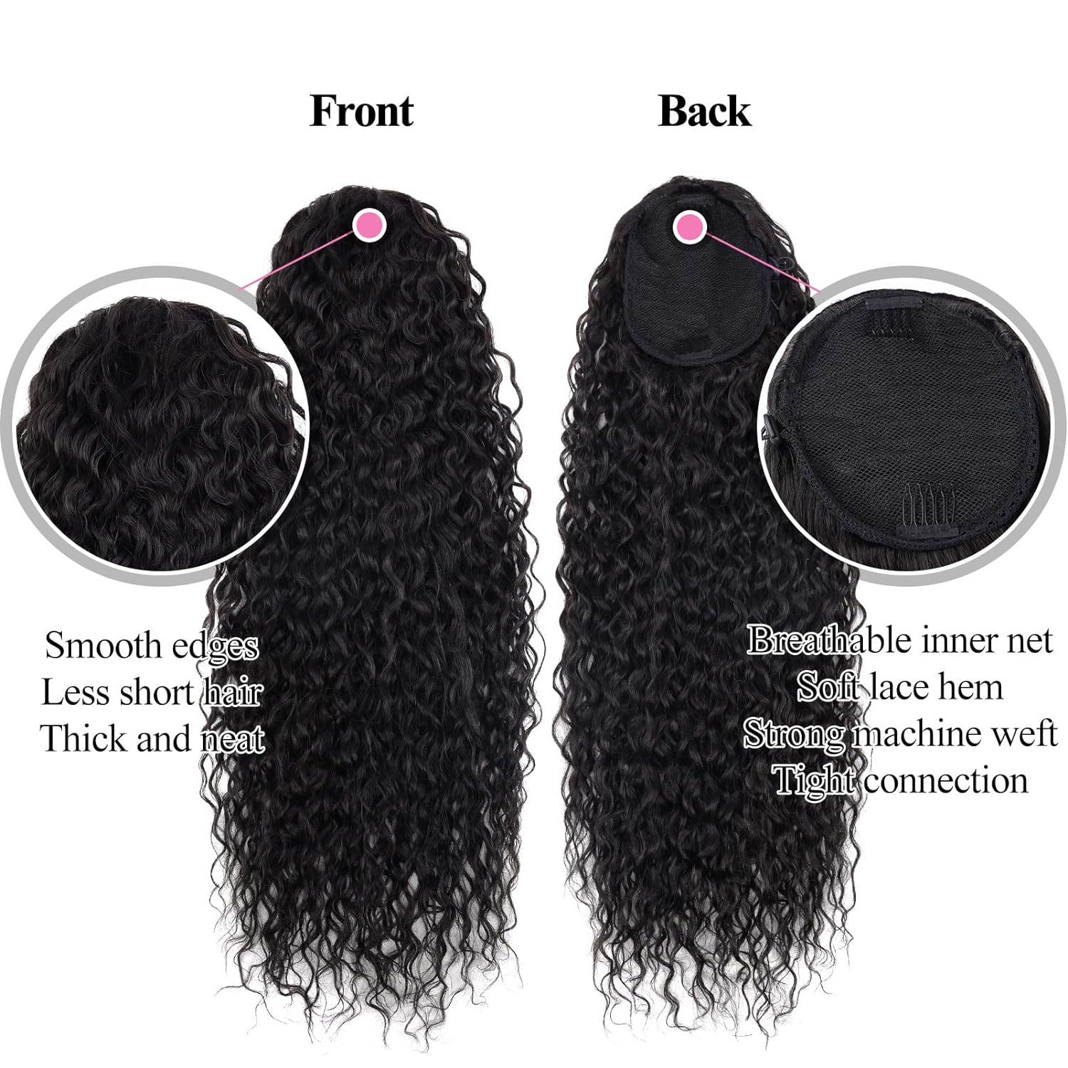 Deep Water WAVE Drawstring หางม้า 100% ต่อผมมนุษย์จริงบราซิล Hairpiece ธรรมชาติพร้อมคลิป INS Remy PONY TAIL