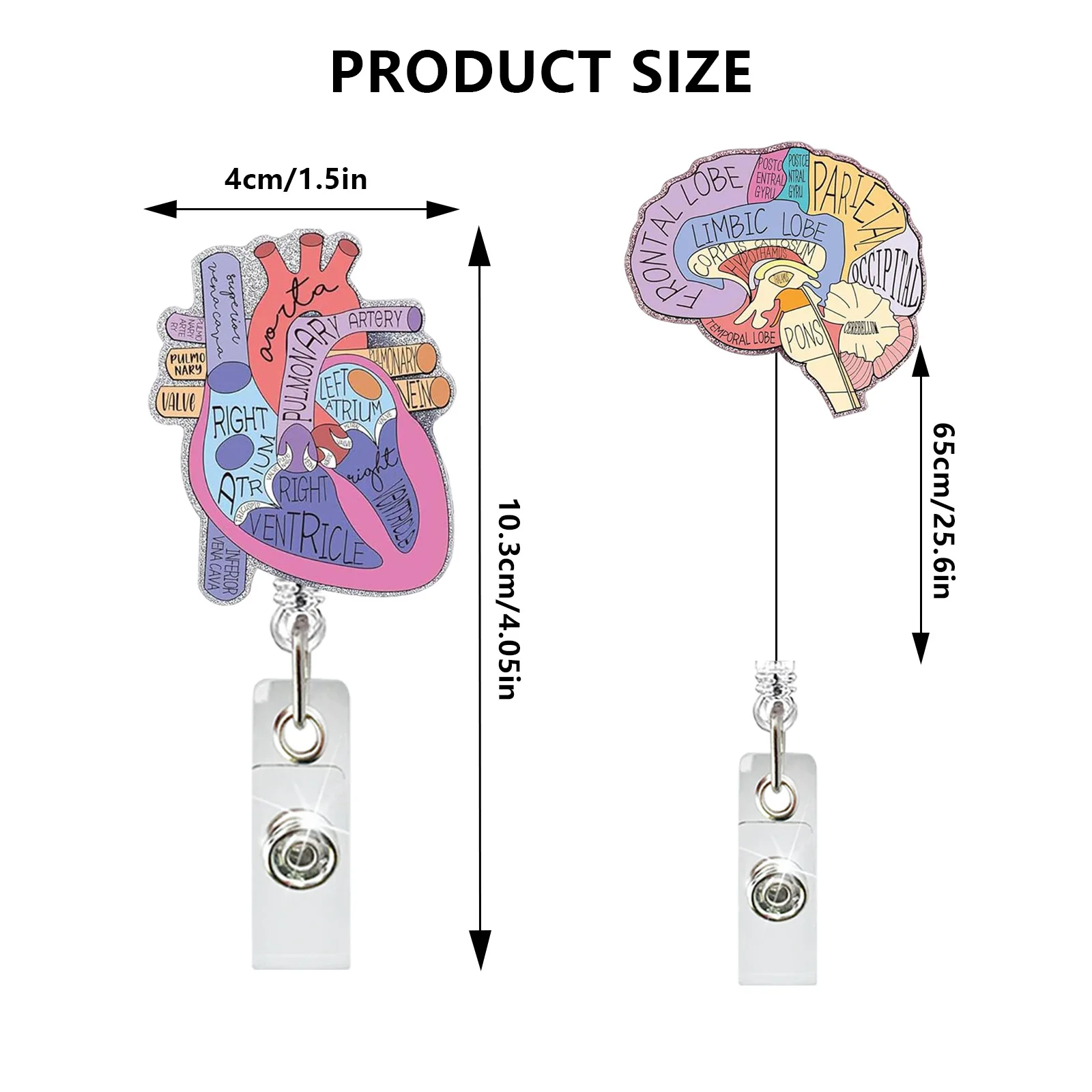 Carrete de insignia de enfermera de acrílico, soporte de identificación retráctil con Clip de cocodrilo giratorio 360, para el cuidado médico, corazón, pulmones, cerebro