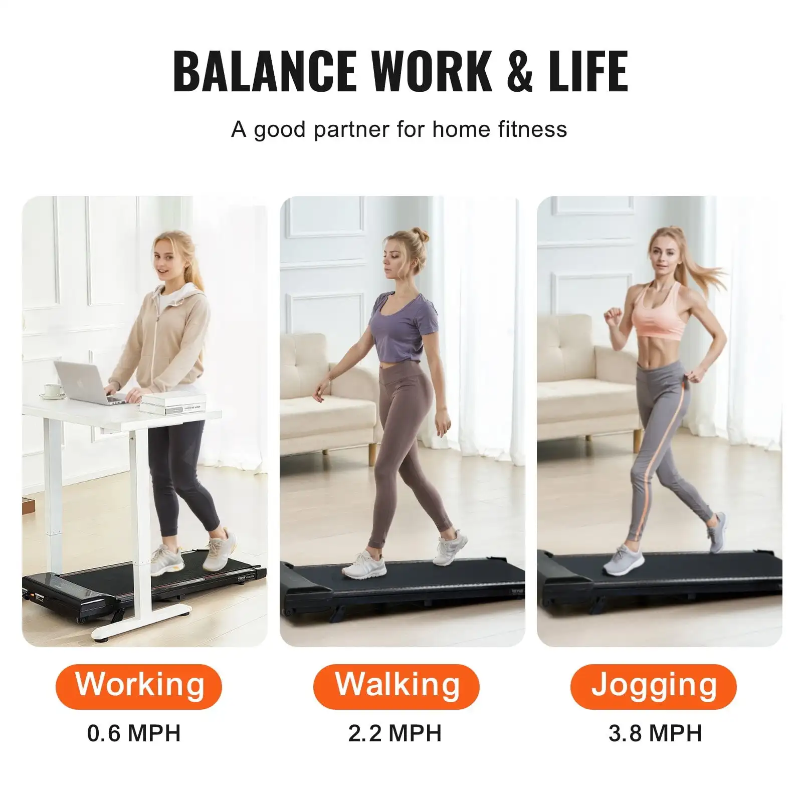 Walking Pad Under Desk Incline Treadmill for Home Office Working Jogging