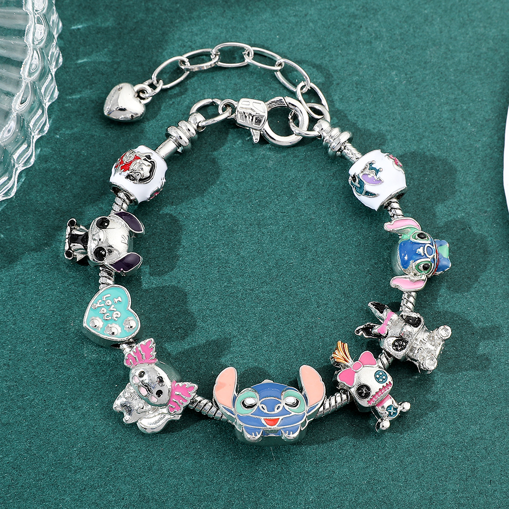Pulsera de cuentas esmaltadas de punto de Disney, brazalete de Anime Lilo & Stitch, accesorios de mano de moda DIY para mujer, regalos de joyería para niñas