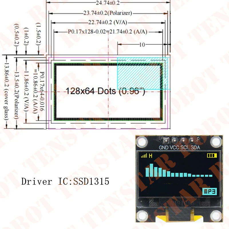 0,96 pulgadas OLED SSD1306 blanco/azul/amarillo 128X64 IIC I2C módulo de pantalla serie 12864 placa de pantalla LCD para Arduino