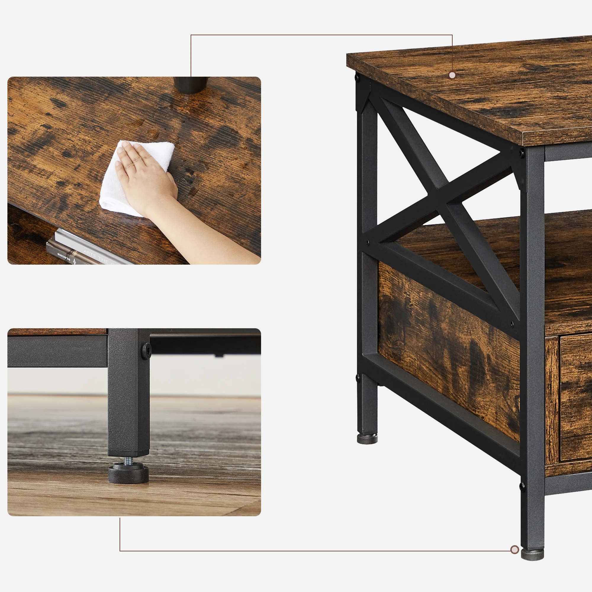 VASAGLE salontafel woonkamertafel salontafel voor woonkamer met laden X-vormige stutten open compartiment industrieel ontwerp