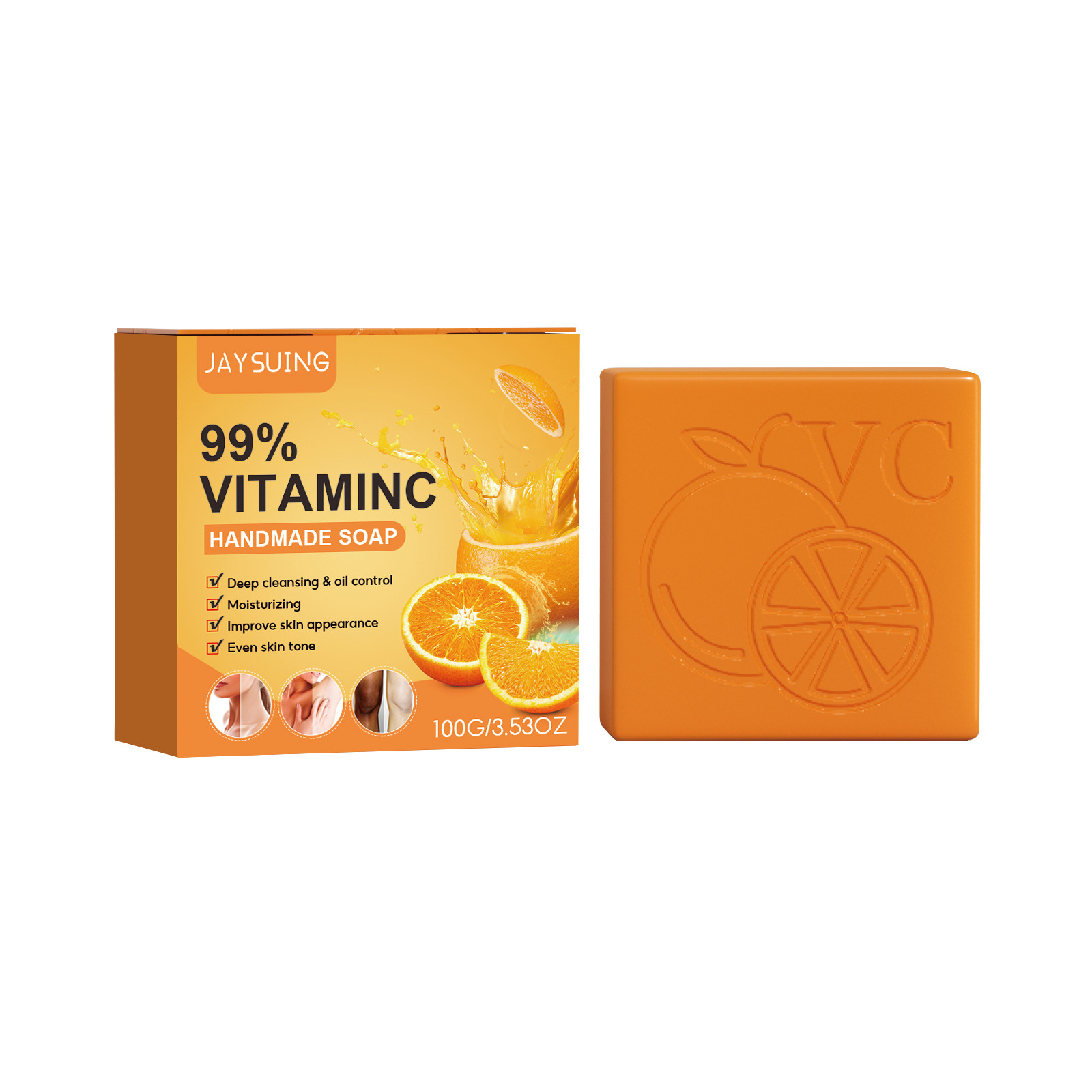 Jabón de limpieza Facial hecho a mano con vitamina C, brillo corporal, Control de aceite, suave, suave, hidratante, exfoliante, antiácaros