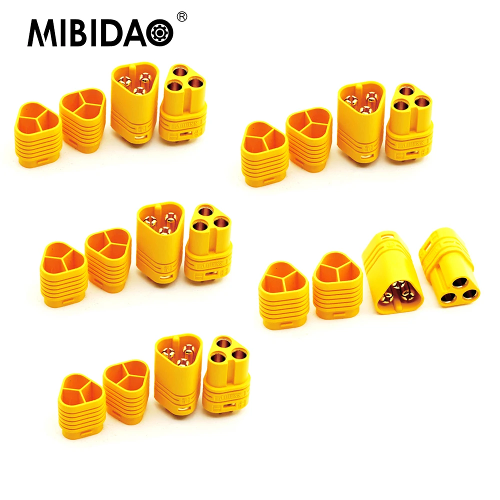 MIBIDAO 2/5 пар MT60 3-полюсный разъем «папа-мама» 3,5 мм с комплектом оболочек для радиоуправляемого самолета, модели автомобиля, аксессуары ESC
